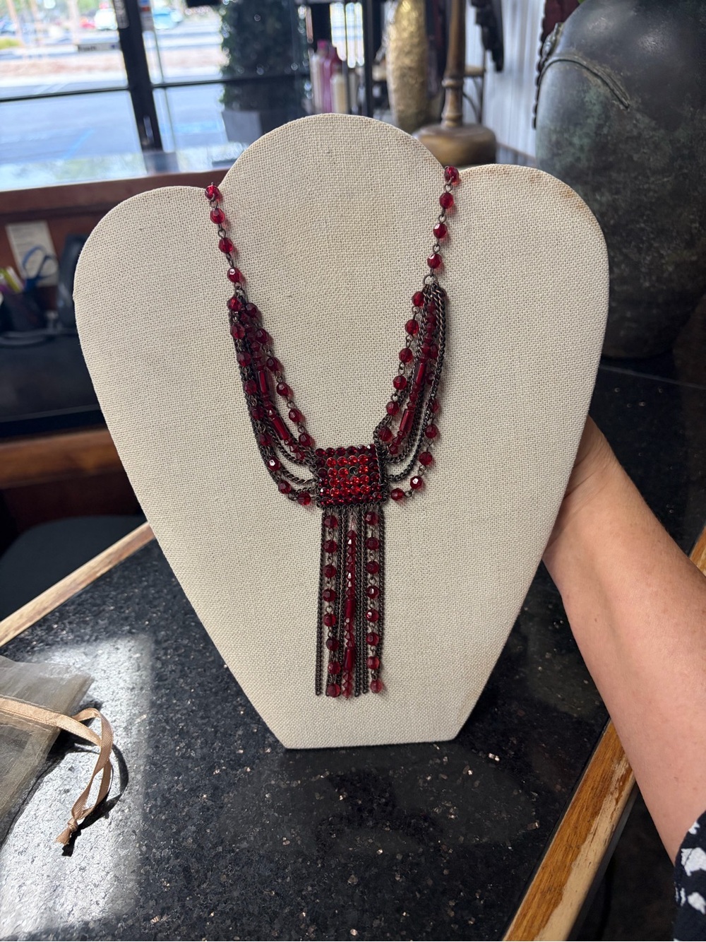 Elegant Red Beaded Fringe Women's Necklace